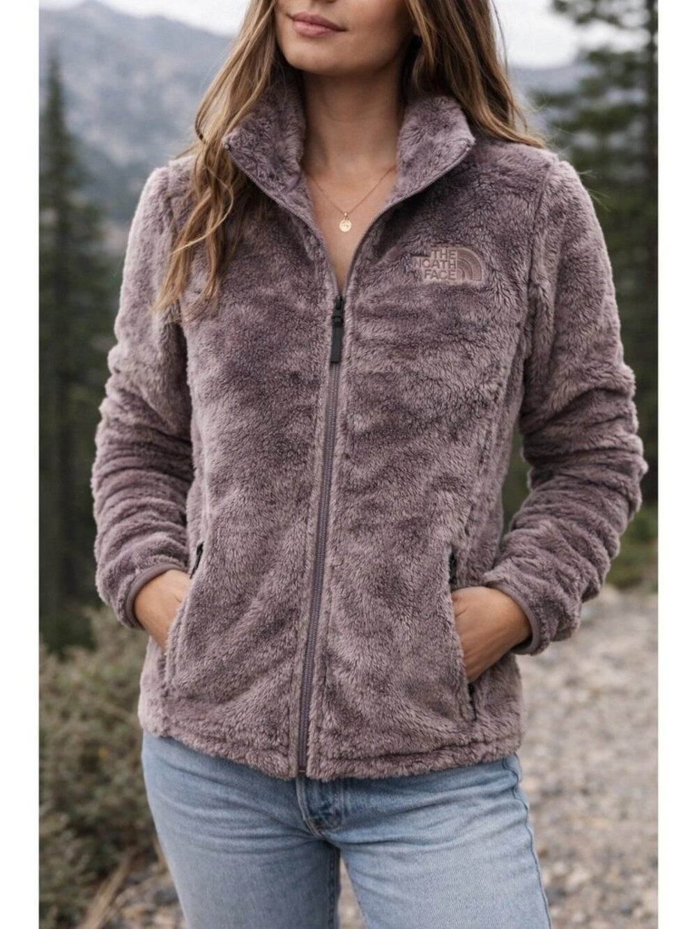 The North Face Osito Fleece Jacket Full Zip Soft Fuzzy Mauve Purple Warm Size XL